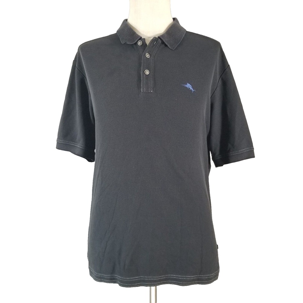 Tommy Bahama Polo Men XL Black Supima Cotton Blend Short Sleeve Preppy Beach